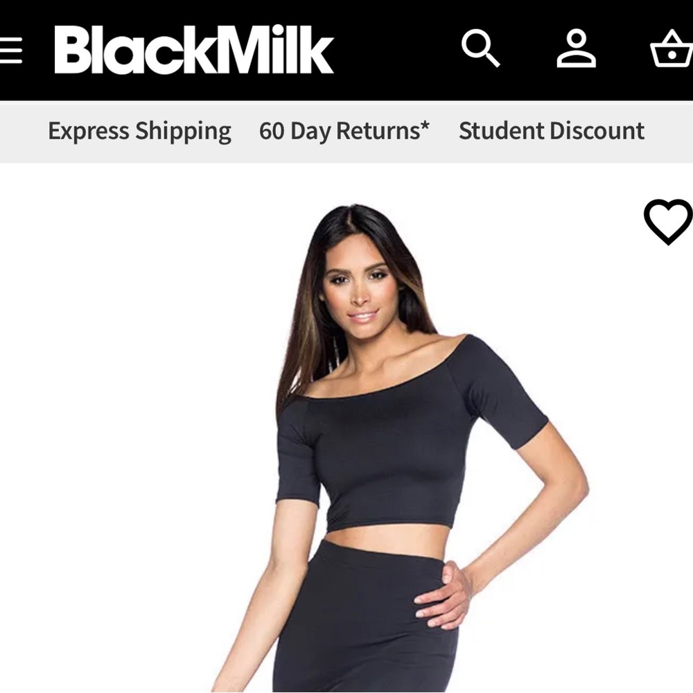 Blackmilk Black Matte off the shoulder crop M